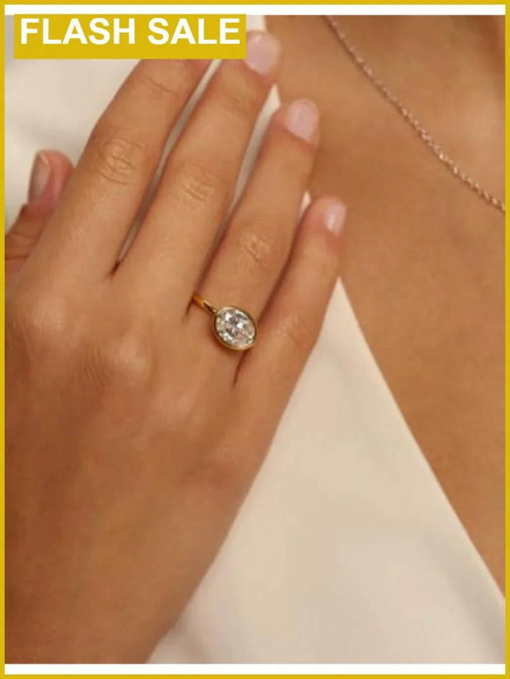 14K Gold Plated Oval Cut Cubic Zirconia Engagement Ring Bezel Set